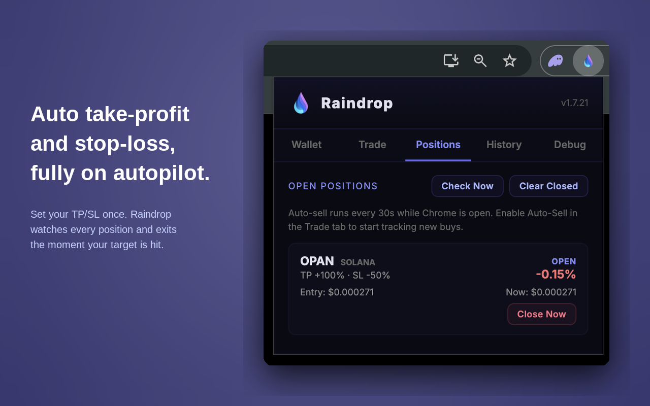 Raindrop — Self-custodial X Trading Overlay - 截图 5