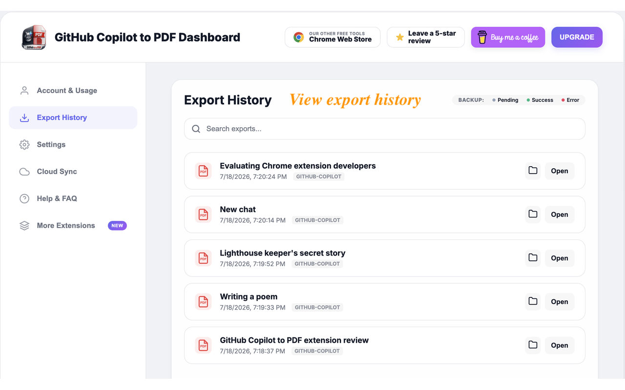 GitHub Copilot 的导出器：将 GitHub Copilot 聊天导出为 PDF、Markdown - 截图 2