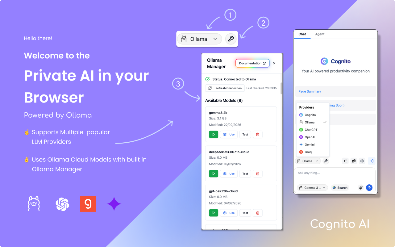 Cognito — AI sidebar: Built-in AI, Ollama, OpenAI & Gemini - 截图 3