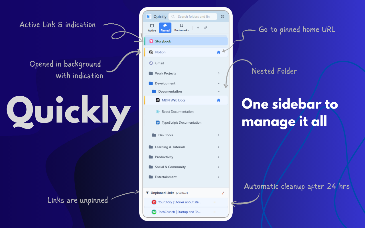 Quickly - Smart Sidebar & Tab Manager - 截图 1