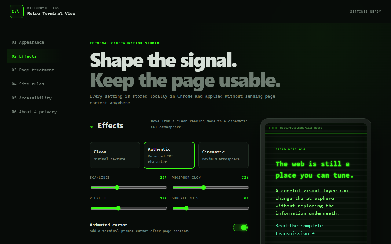 Retro Terminal View — CRT Themes for the Web - 截图 1