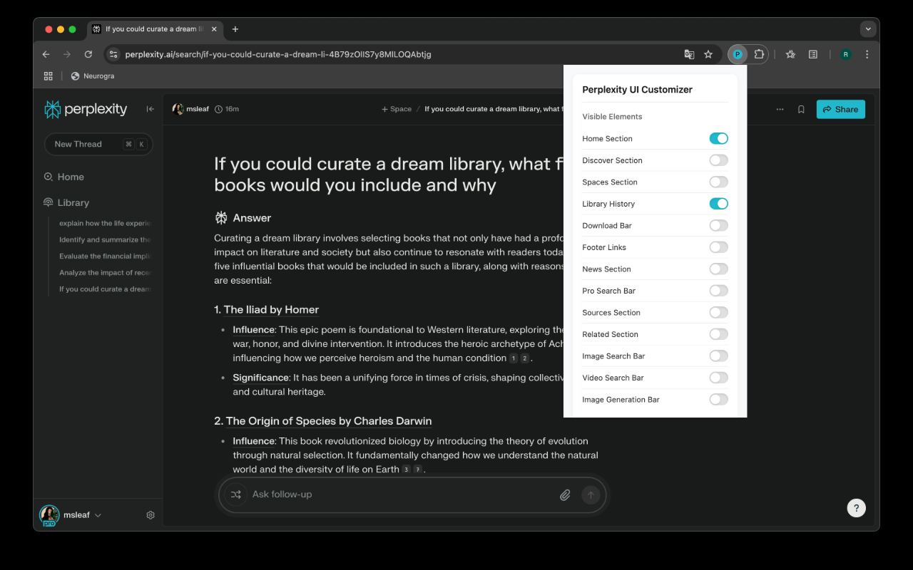 Perplexity UI Customizer - 截图 1