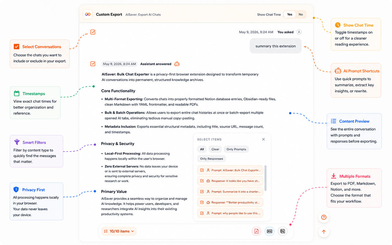 AISaver: Gemini 导出器 - 批量保存到 Notion 和 Markdown - 截图 3