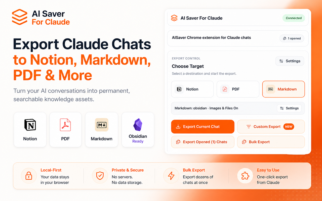 AISaver: Claude 导出器 - 批量保存到 Notion 和 Markdown - 截图 1