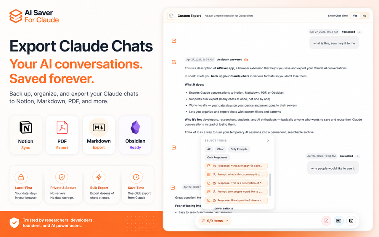 AISaver: Claude 导出器 - 批量保存到 Notion 和 Markdown - 截图 2