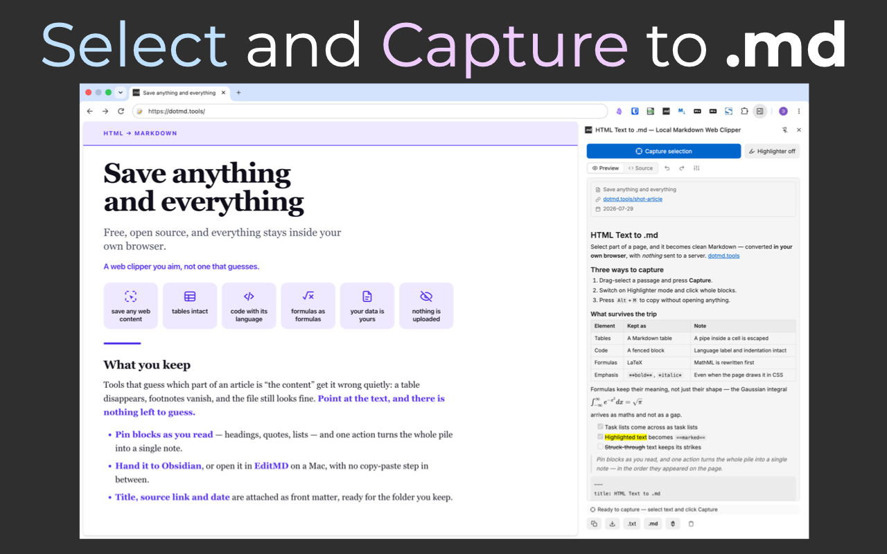HTML Text to .md — 本地 Markdown Web Clipper - 截图 5
