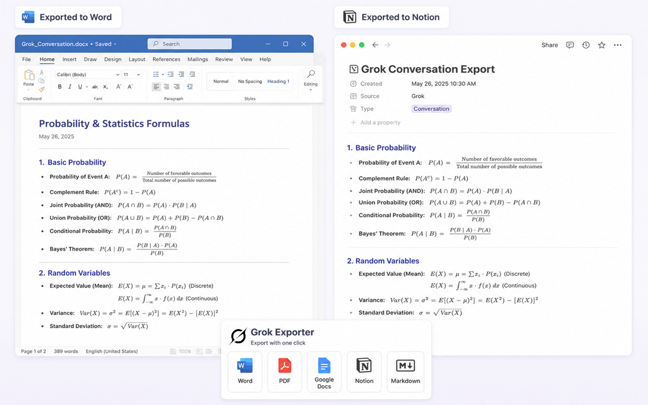 Grok 聊天导出器:保存为 PDF、Word、Docs、Notion - 截图 4
