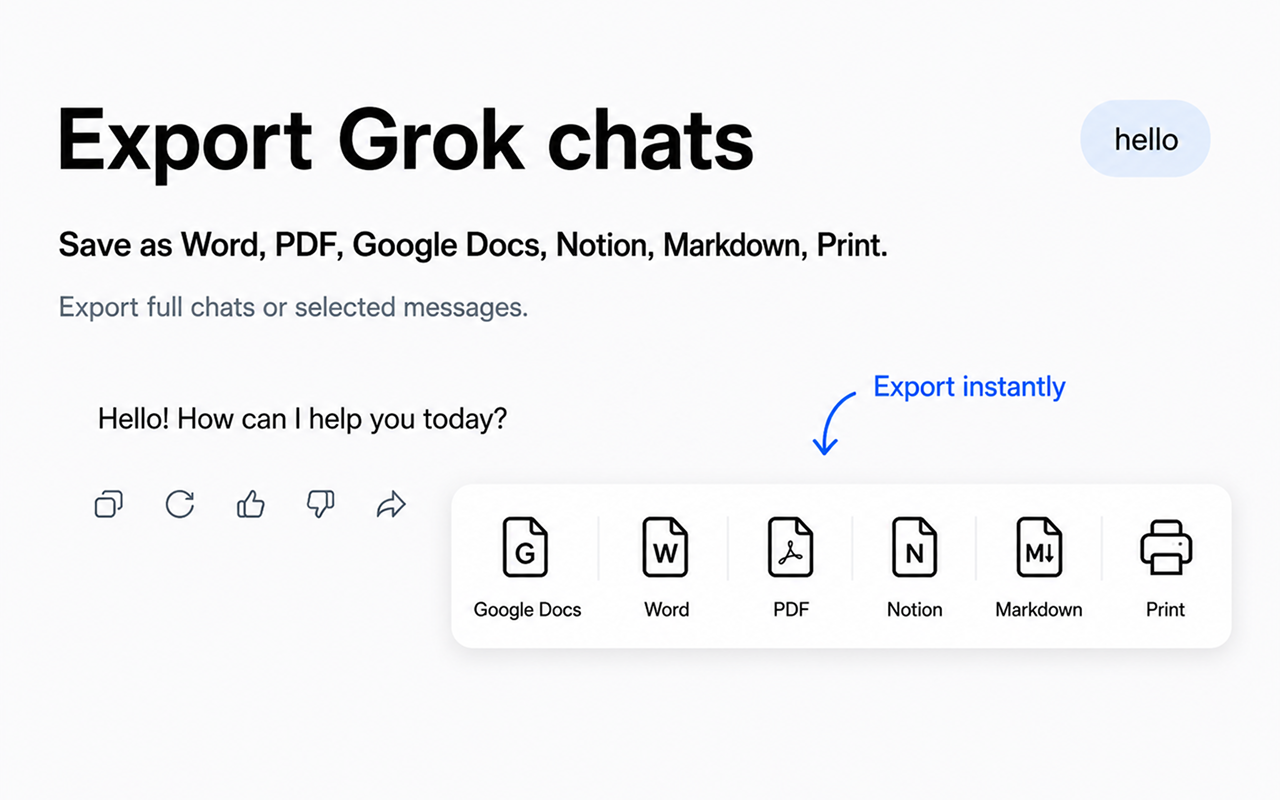Grok 聊天导出器:保存为 PDF、Word、Docs、Notion - 截图 5