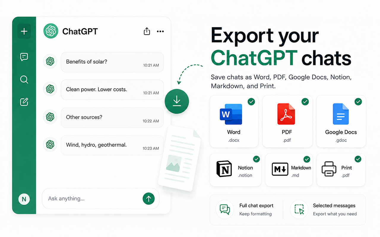 ChatGPT 导出 PDF、Word、Google Docs 和 Notion — Chat Exporter - 截图 2