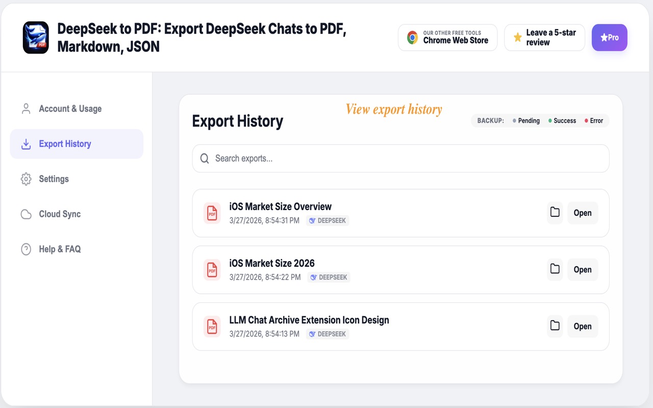 DeepSeek 到 PDF：将 DeepSeek 聊天导出到 PDF、Markdown、JSON - 截图 2