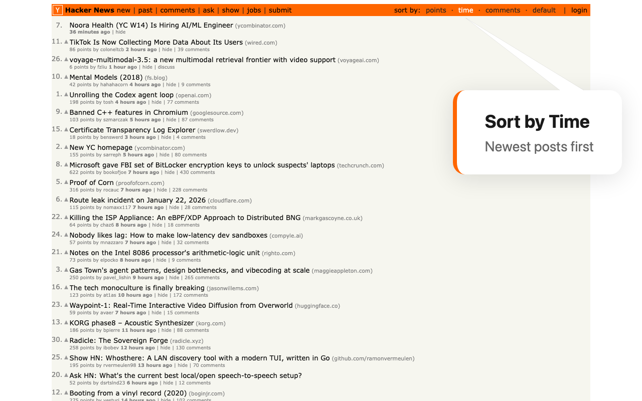 Hacker News Sorted - 截图 1