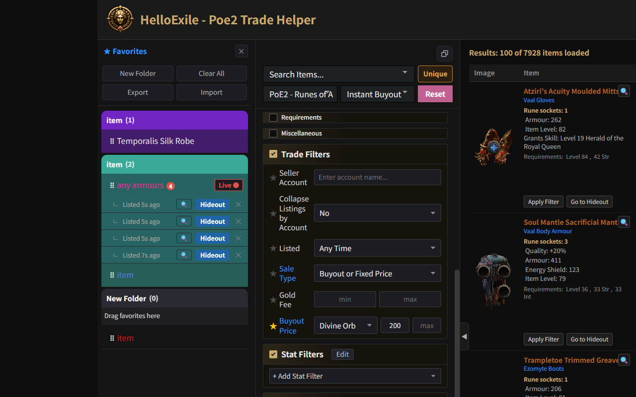 HelloExile - PoE1, PoE2 Trade Helper (헬로엑자일) - 截图 2