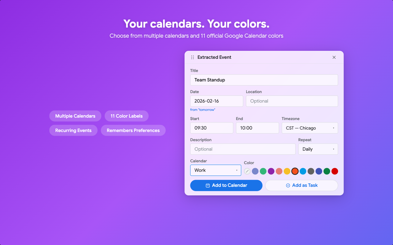 highlight2calendar: Text to Google Calendar & Tasks (AI) - 截图 2