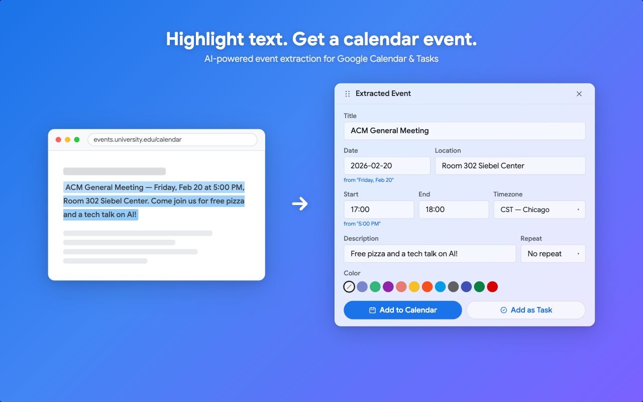 highlight2calendar: Text to Google Calendar & Tasks (AI) - 截图 3