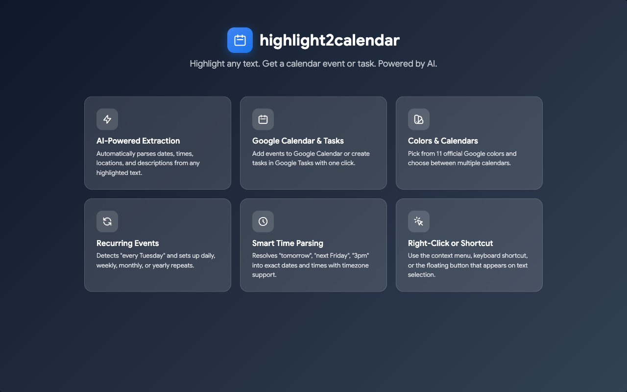 highlight2calendar: Text to Google Calendar & Tasks (AI) - 截图 4