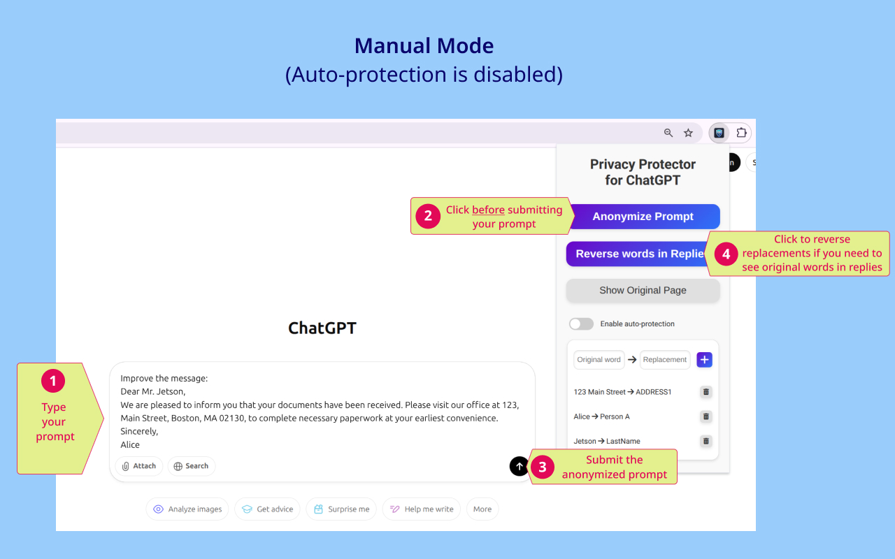 Privacy Protector for ChatGPT - 截图 3