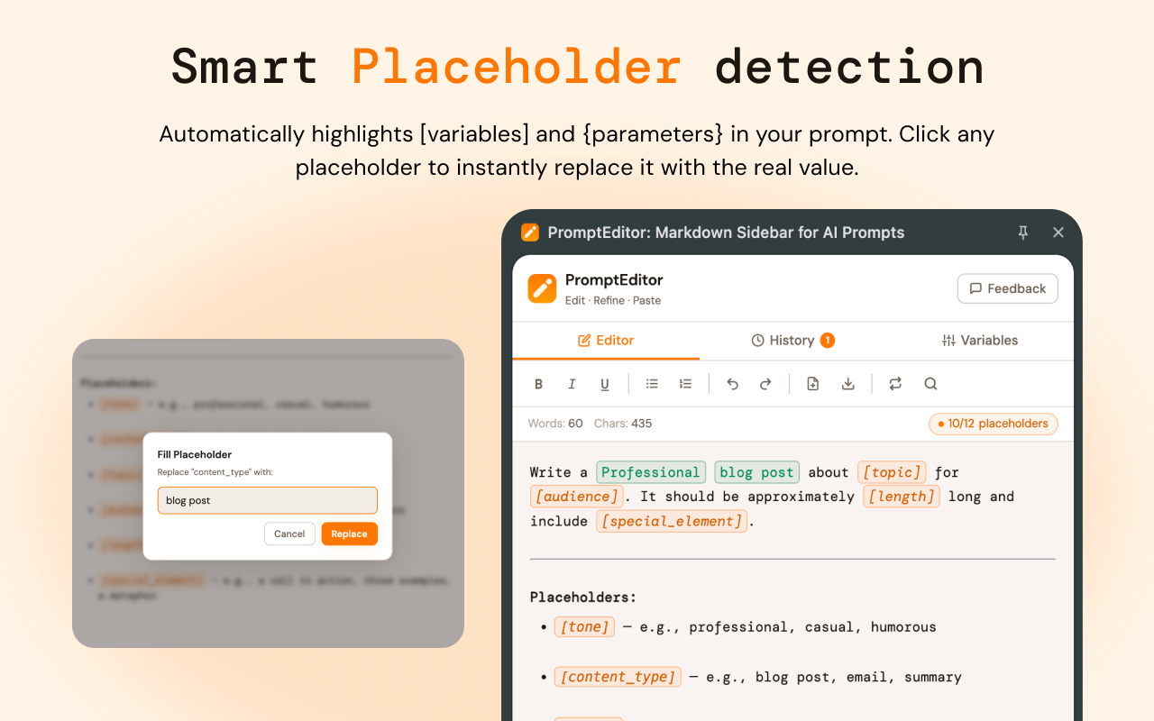 PromptEditor: Markdown Sidebar for AI Prompts - 截图 1
