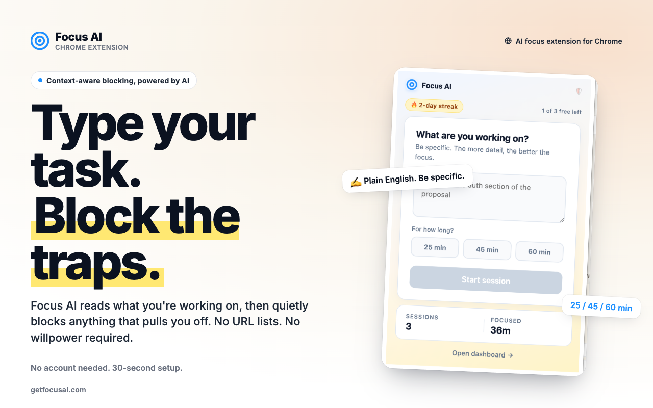 Focus AI | AI Website Blocker, Pomodoro Timer, ADHD, Distraction Blocker - 截图 2