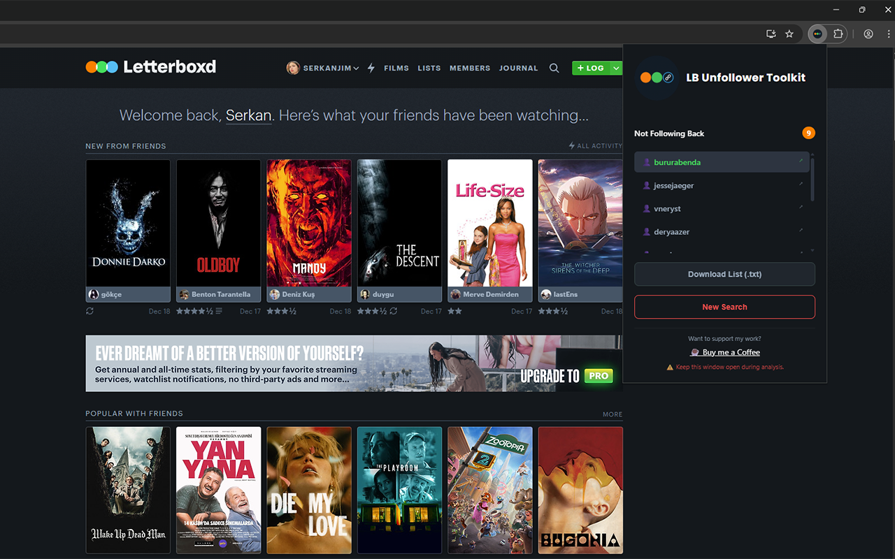 Letterboxd Unfollower Toolkit - 截图 1