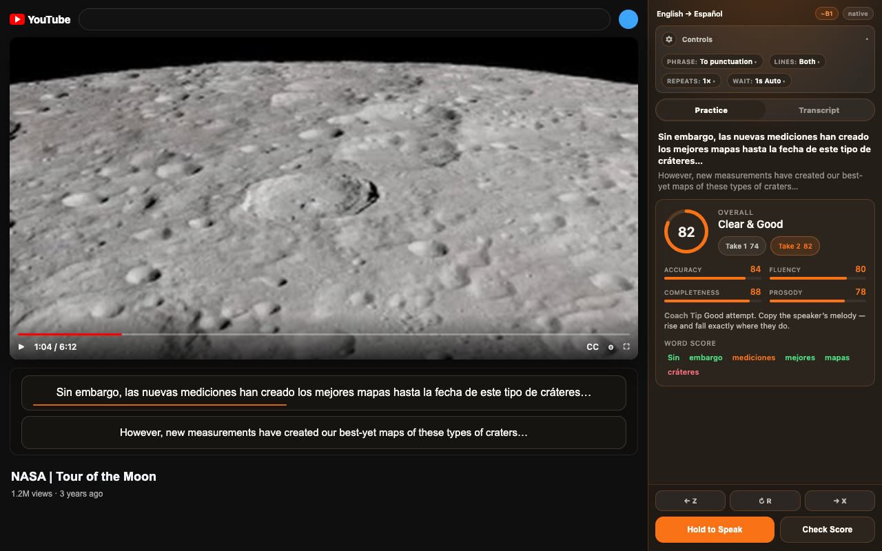 LanguageShadow：AI 影子 YouTube™ - 截图 5