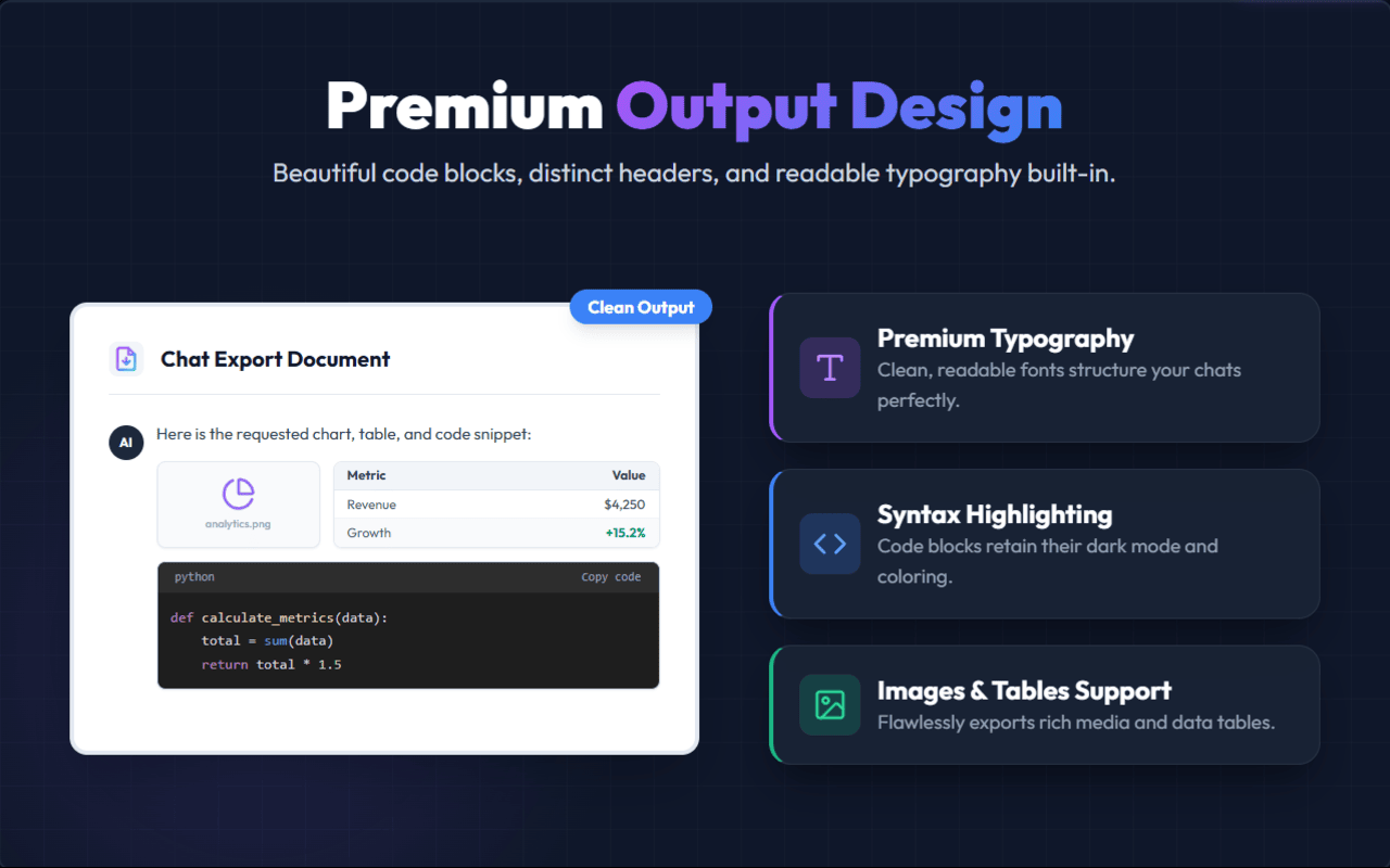 AI Export Studio: ChatGPT & Gemini to PDF, Word, MD & more! - 截图 1
