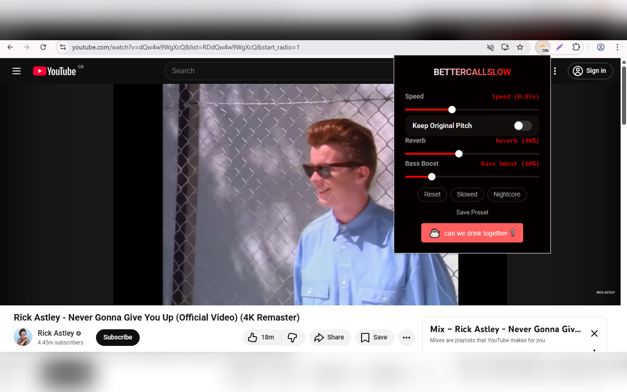 BetterCallSlow(Slow, reverb for Youtube, Spotify, Soundcloud) - 截图 2