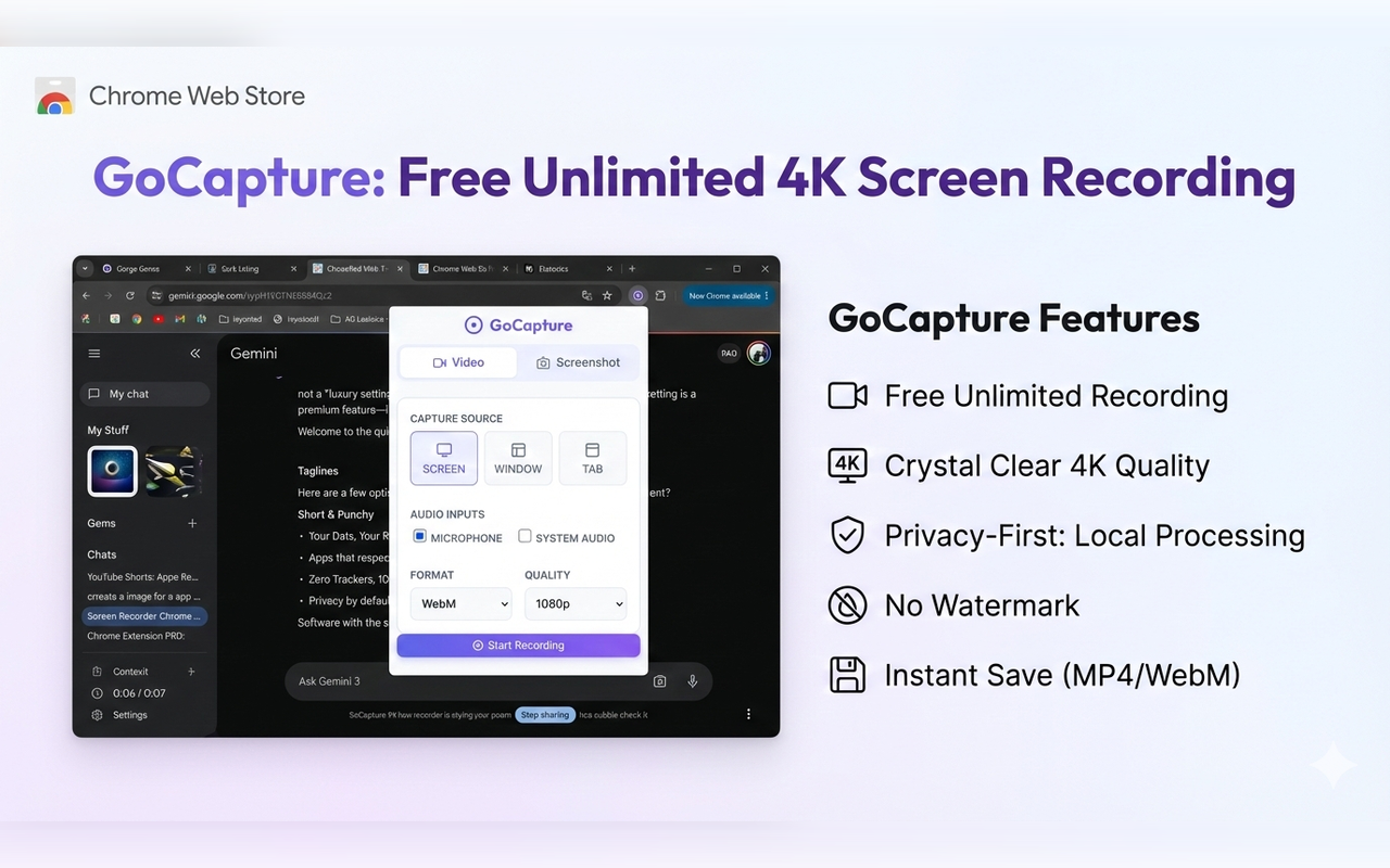 GoCapture: Free Unlimited 4K Screen Recording - 截图 2