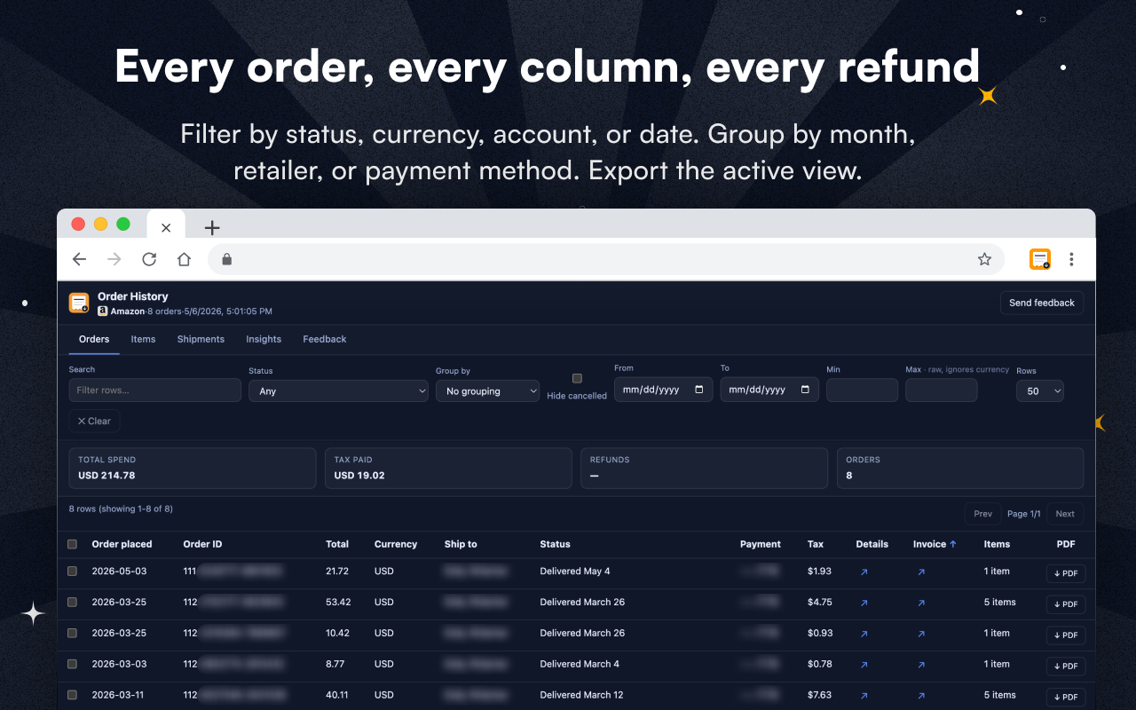 Amazon Order History Downloader: eBay, Target, Costco & more - 截图 1