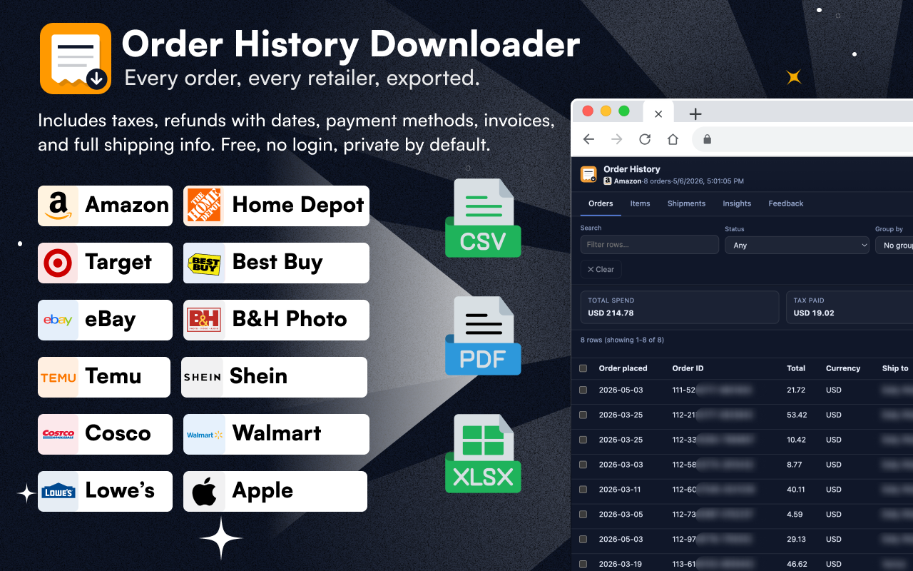 Amazon Order History Downloader: eBay, Target, Costco & more - 截图 3