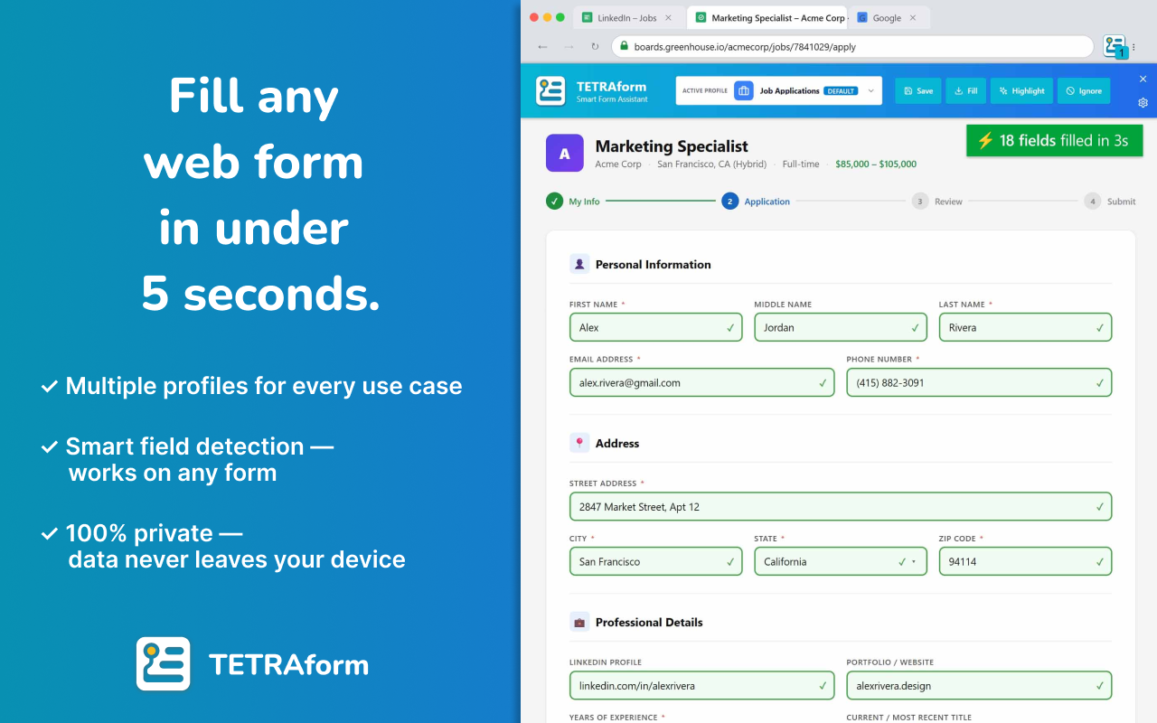 Form Autofill & Filler - TETRAform - 截图 3