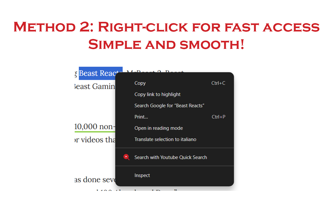 Youtube Quick Search: Popup, Right-Click & Shortcut - 截图 4