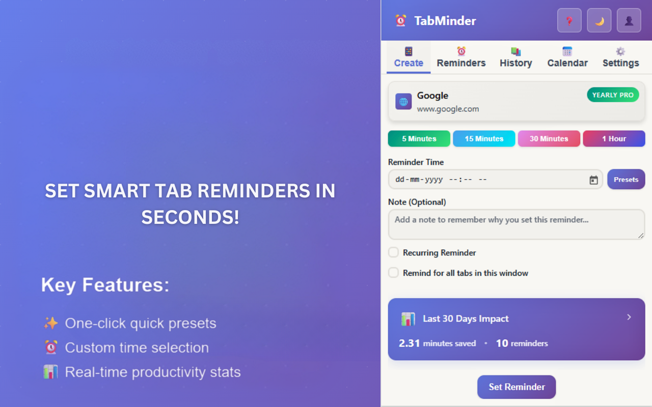 Tab Reminders – Smart Tab Reminder by TabMinder - 截图 3