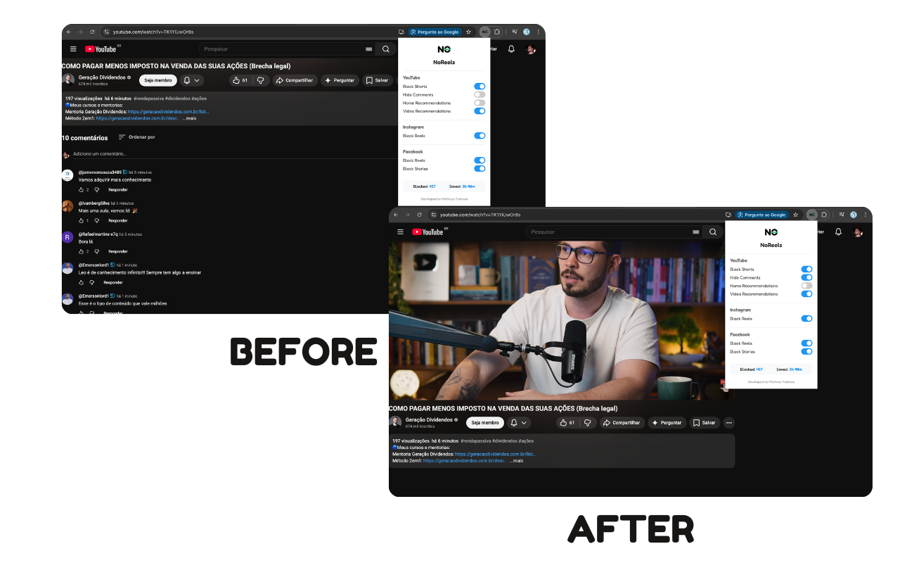 NoReels - Remove YouTube Shorts and Remove Instagram Reels - 截图 2