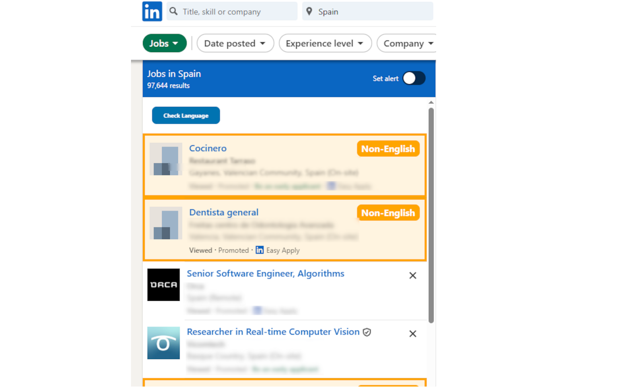 LinkedIn Job Language Filter - 截图 1