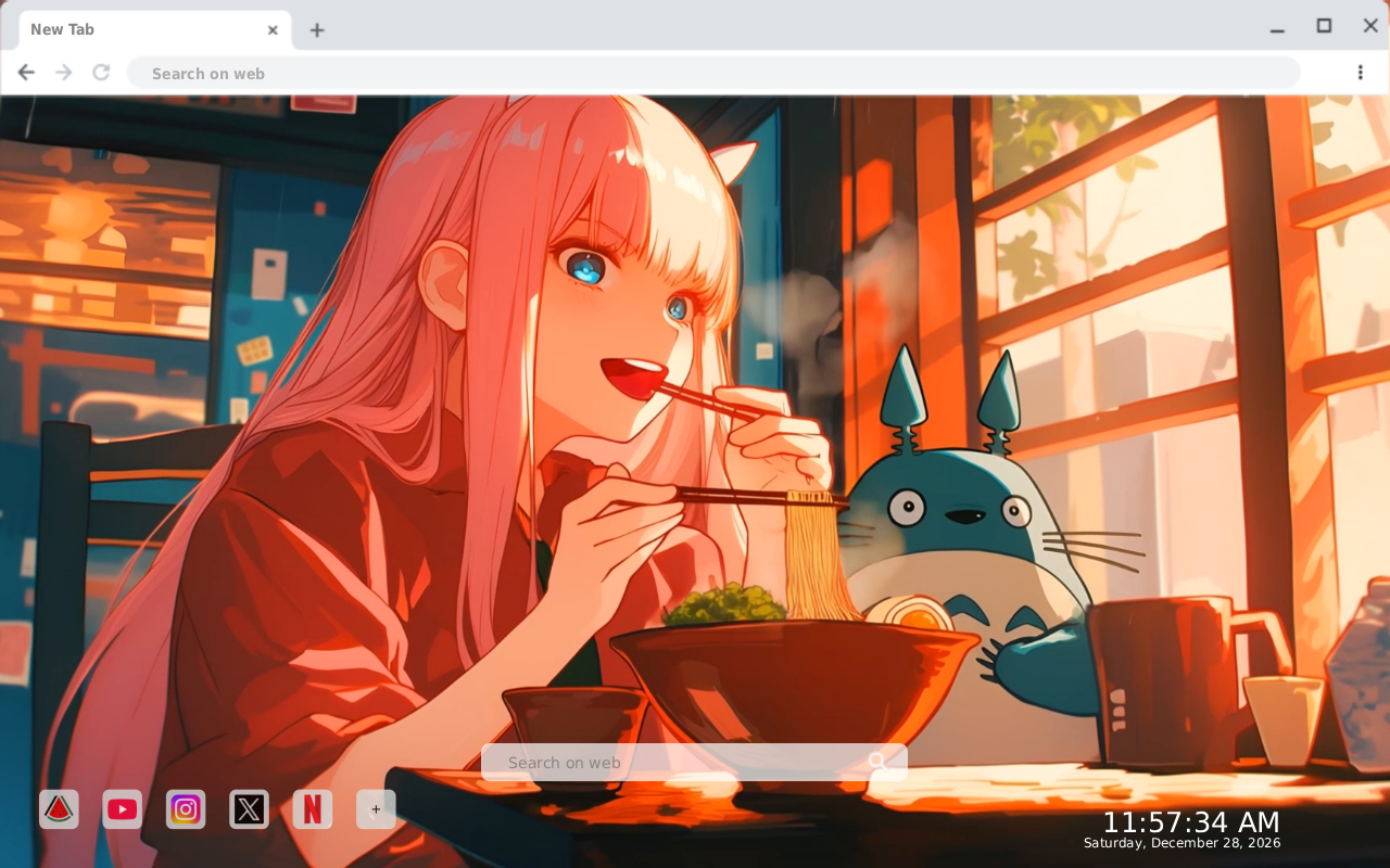Zero Two Enjoying Ramen with Totoro Live Wallpaper - 截图 2