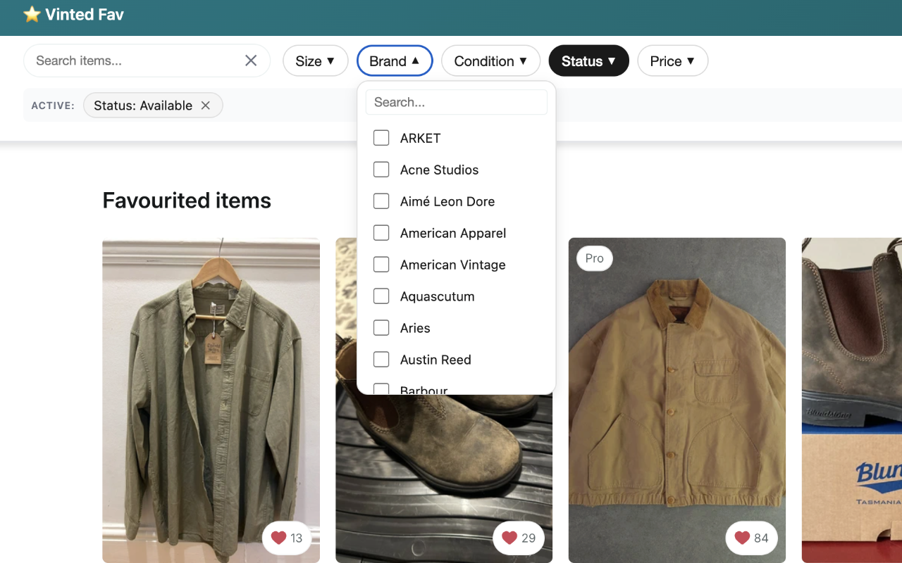 Vinted Favs - Filter & Sort - 截图 1