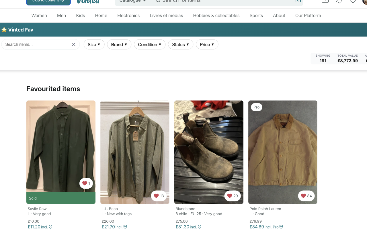 Vinted Favs - Filter & Sort - 截图 2