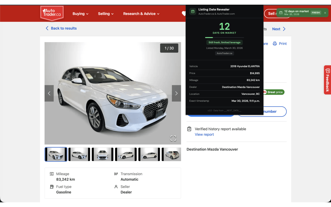 AutoTrader Listing Date Revealer - 截图 1
