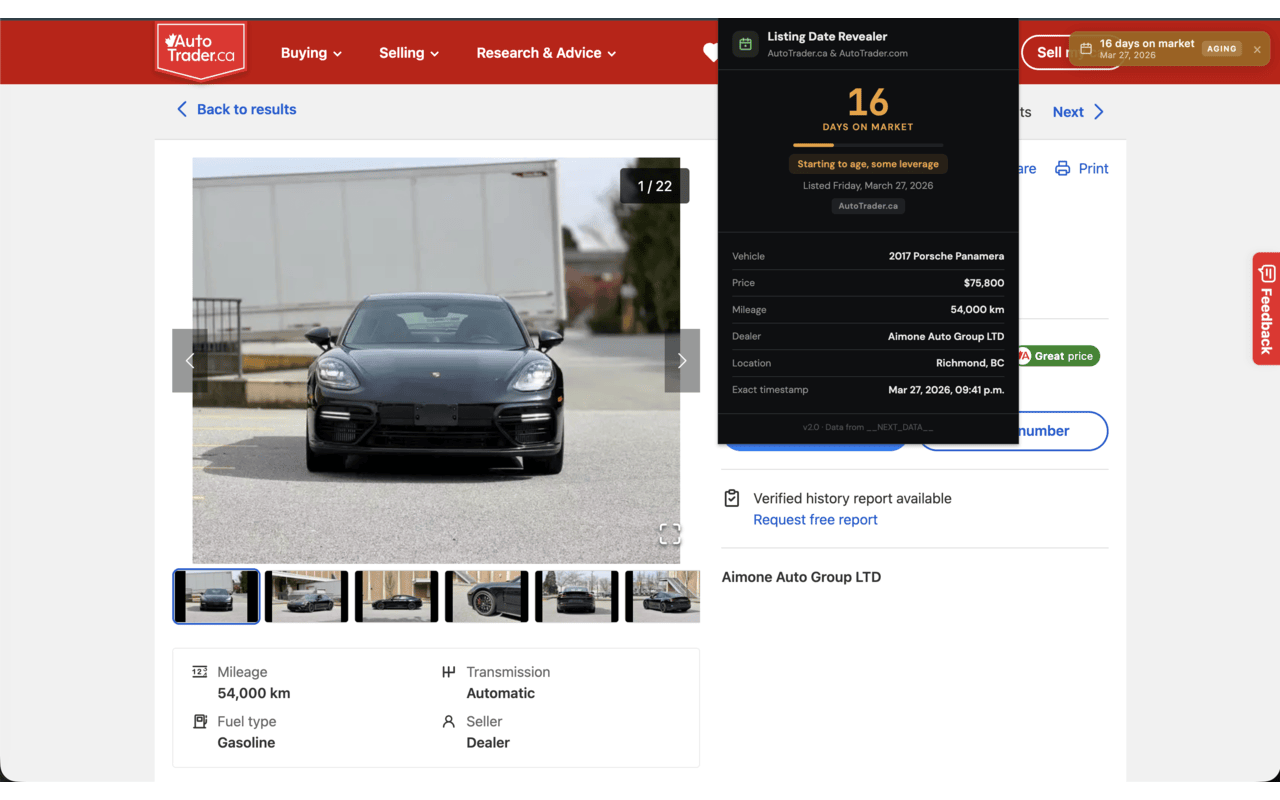 AutoTrader Listing Date Revealer - 截图 2