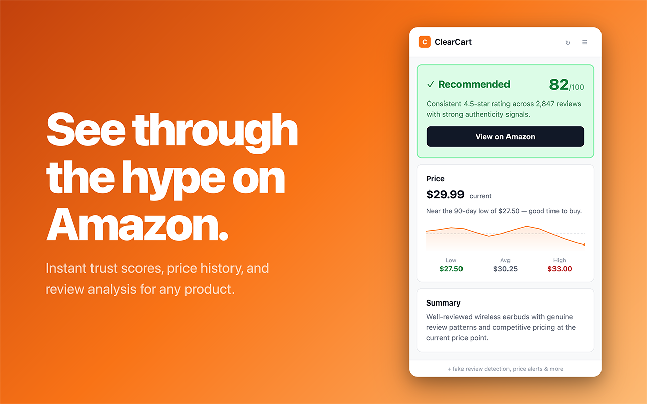 ClearCart: Amazon Fake Review Checker & Price Tracker - 截图 4