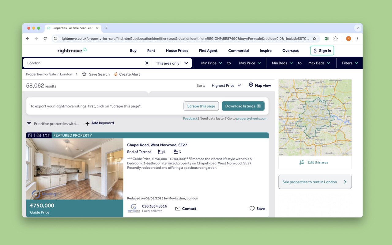 Rightmove Scraper - Export property listings to Excel - 截图 2
