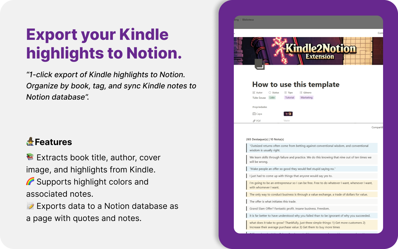 Kindle to Notion - Export Highlights in 1 Click Free - 截图 4