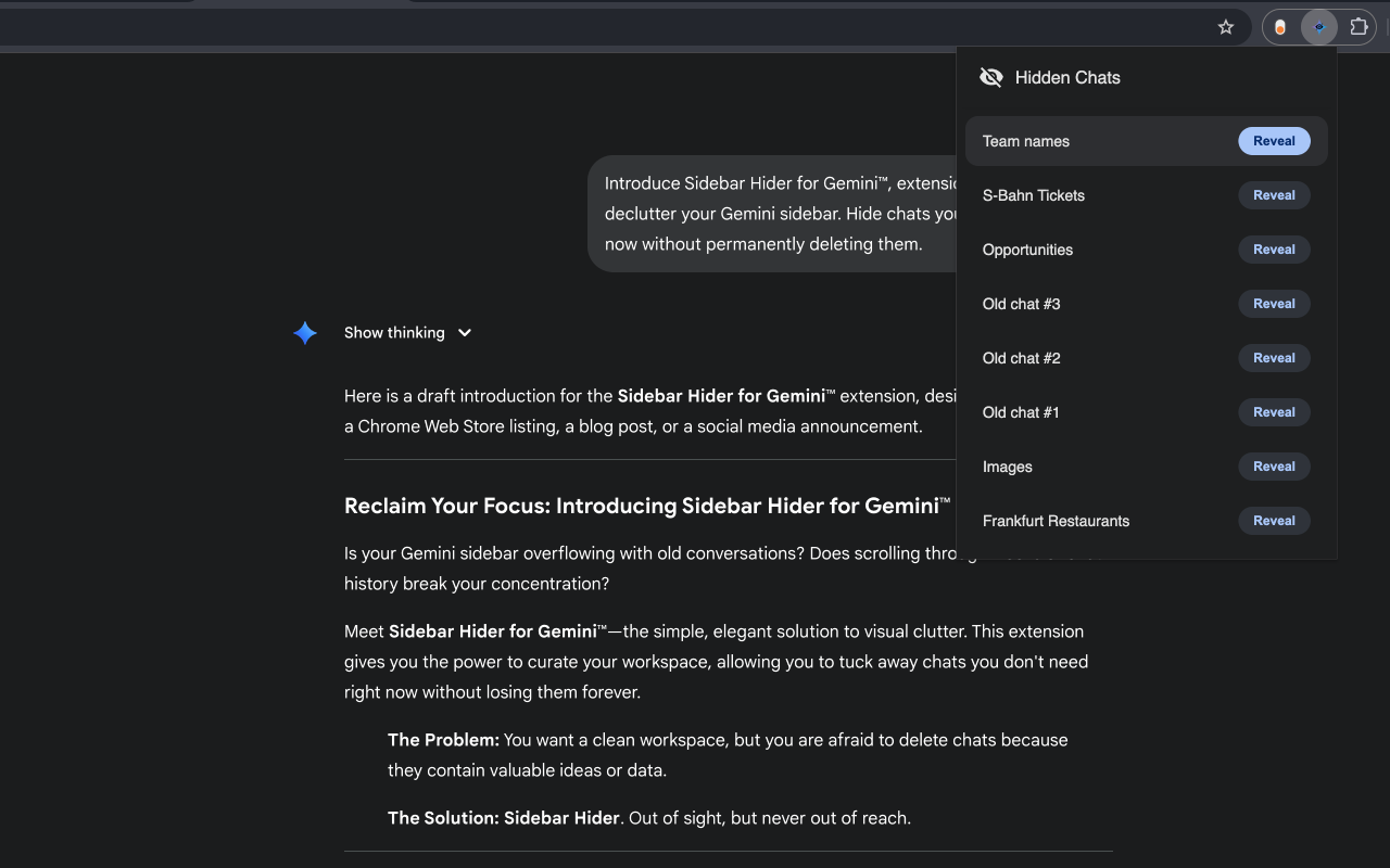 Sidebar Hider for Gemini™ - 截图 1