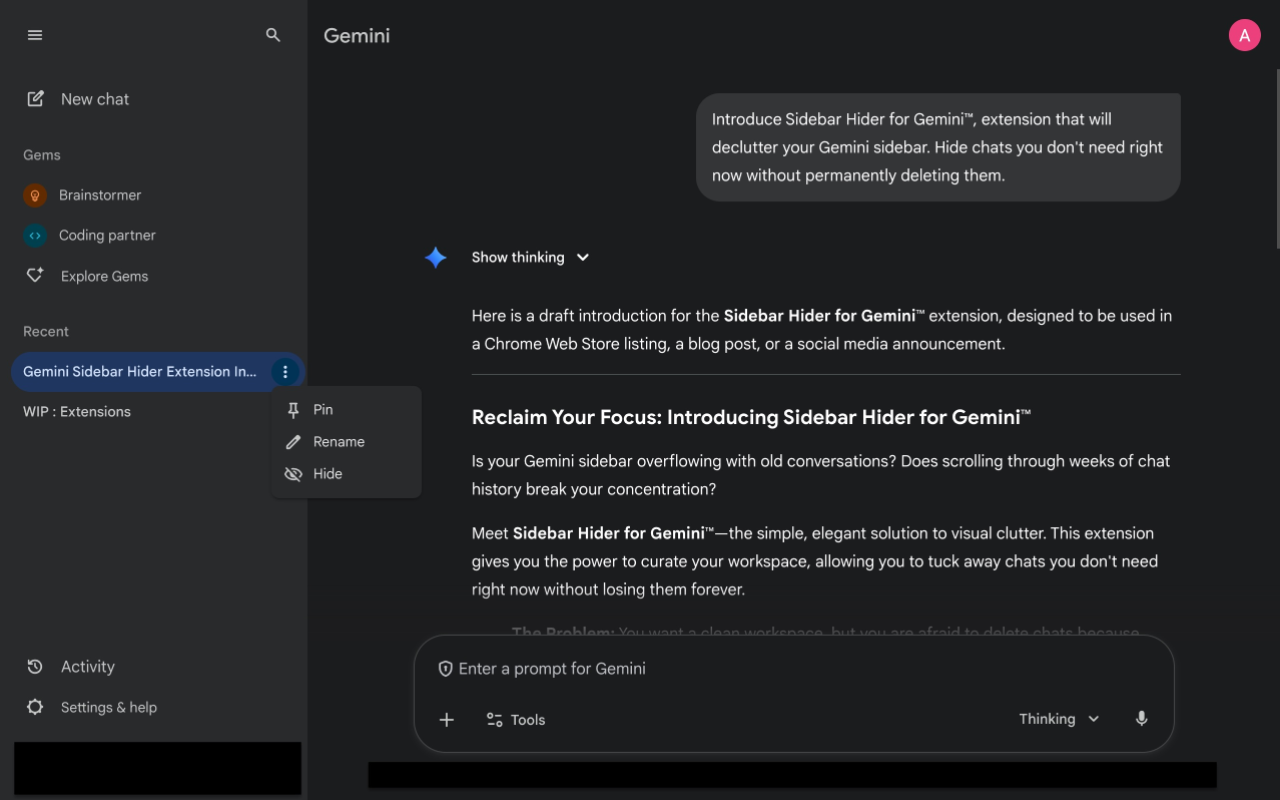 Sidebar Hider for Gemini™ - 截图 2