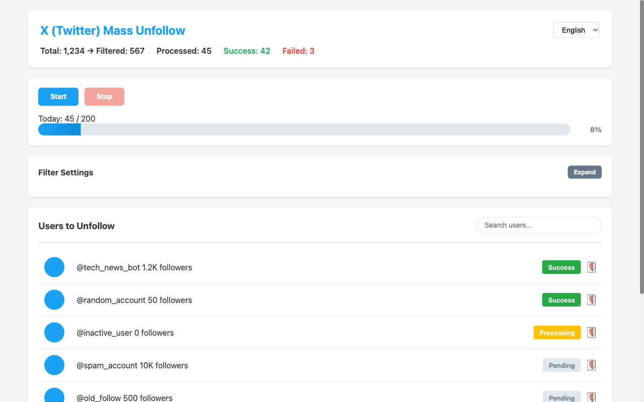 Mass Unfollow for X - 截图 1