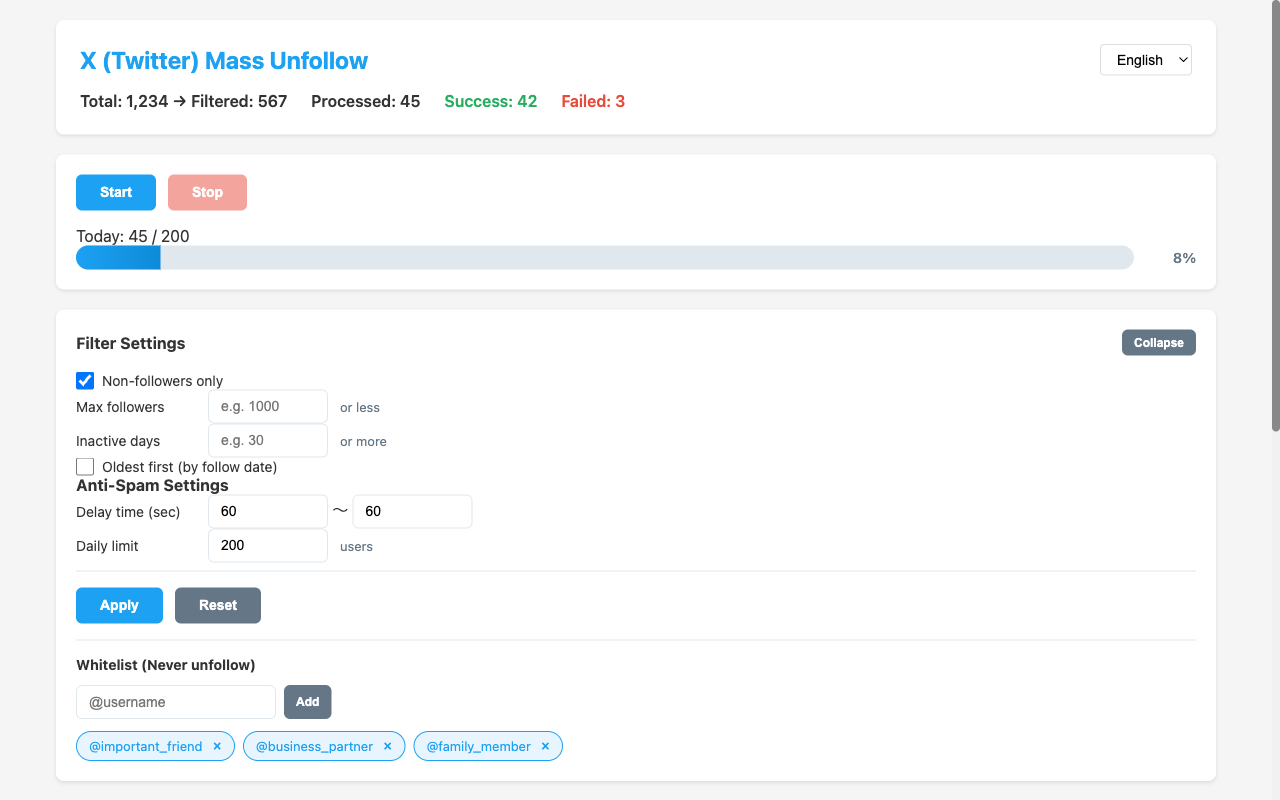Mass Unfollow for X - 截图 2