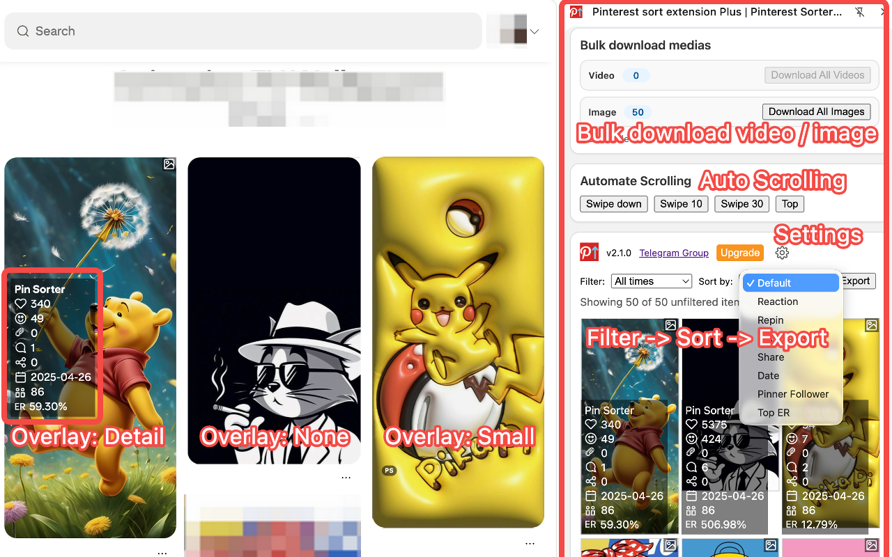 Pinterest sort extension Plus - Pinterest Sorter - SortPin - 截图 1