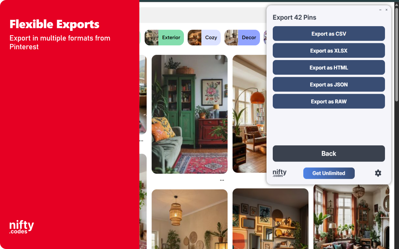 Pinterest Scraper:导出图钉、画板、个人资料等 - 截图 1