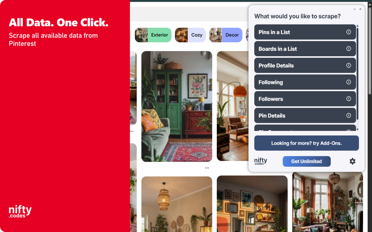 Pinterest Scraper:导出图钉、画板、个人资料等 - 截图 4