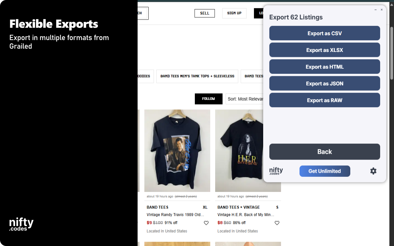 Grailed Scraper:导出商品、卖家、评论等 - 截图 1